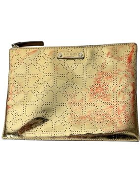 KATE SPADE Gold Perforated Heart Cosmetic Case Pouch Parent Shiny *Flaw*